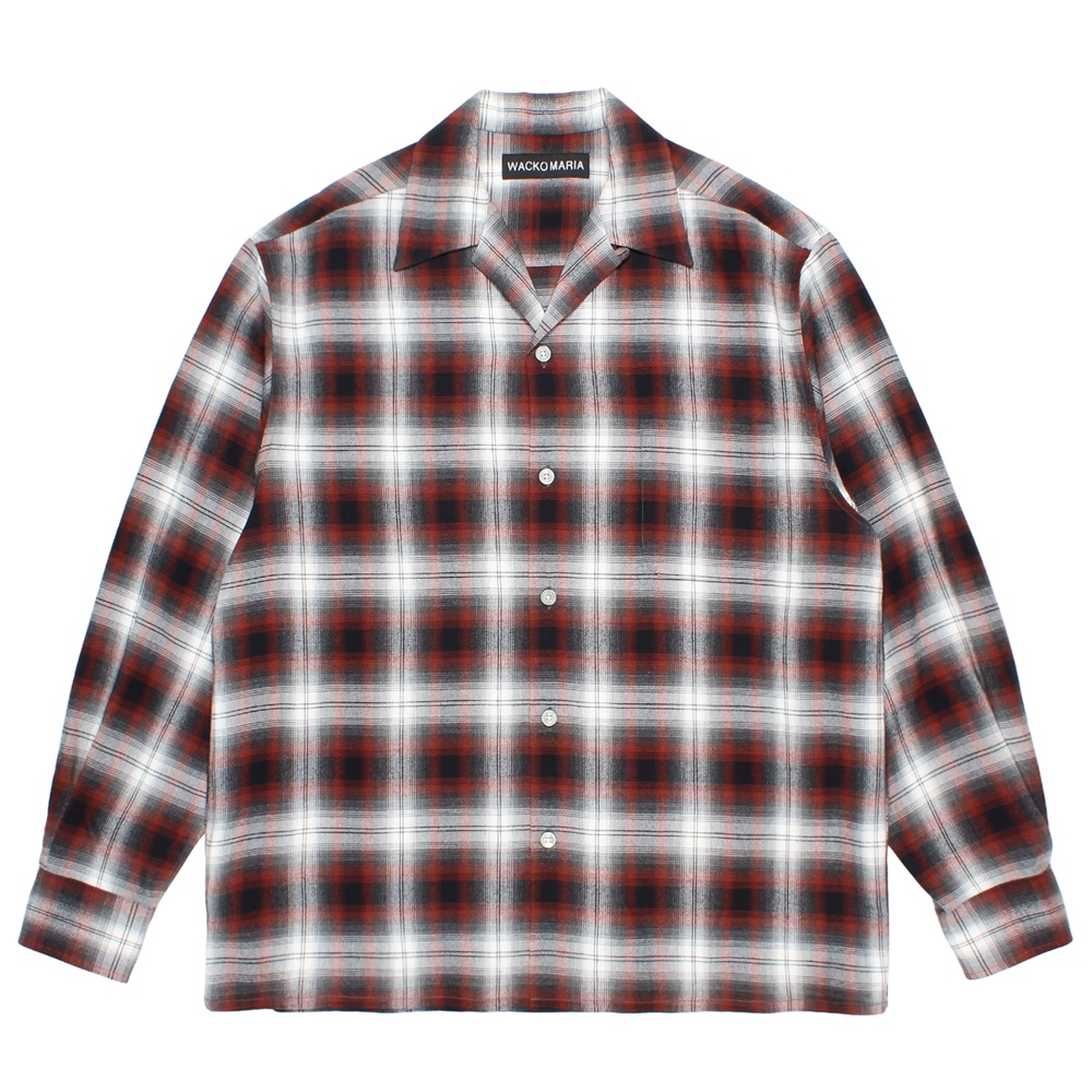 WACKO MARIA/OMBRE CHECK OPEN COLLAR SHIRT（BROWN）［オンブレ
