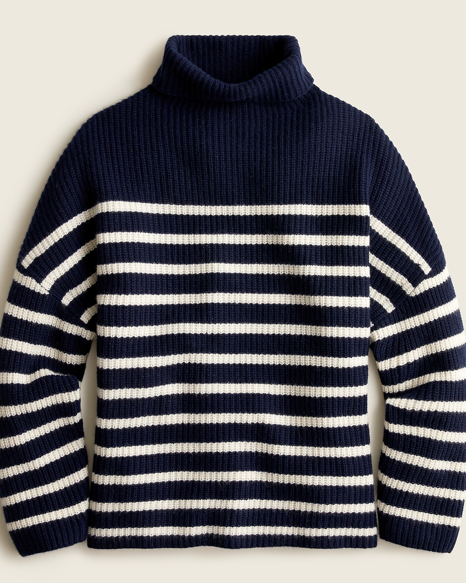 Ribbed-cashmere Oversized Turtleneck Sweater In Stripe For Women
