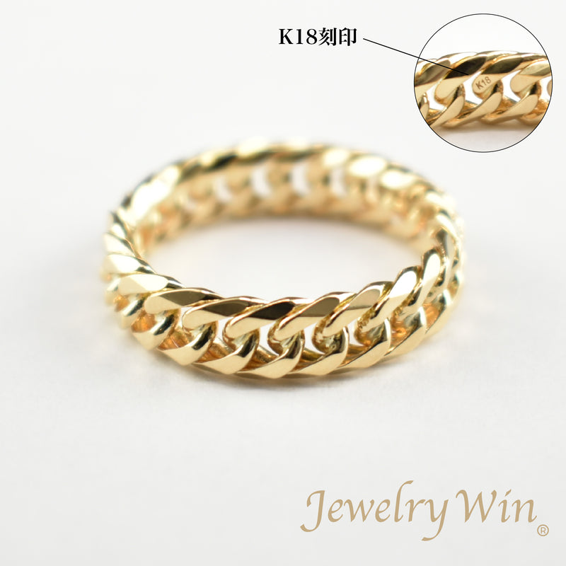 リング 喜平リング K18 幅5.5mm ダブル6面カット ハードタイプ