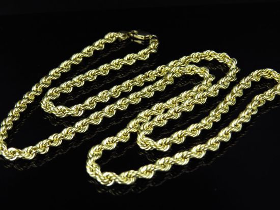 Bonded Hollow Rope Chain 4MM in 1/10th 10K Yellow Gold 16