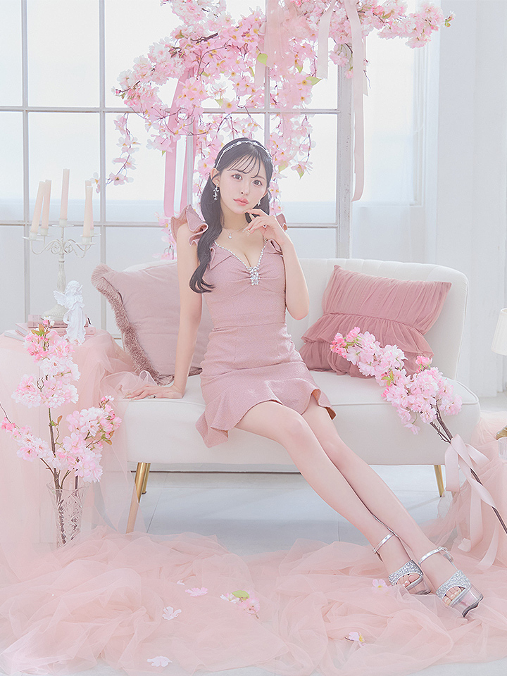 ボリュームフリルビジュードレス/キャバドレス【XS-Lサイズ/2カラー