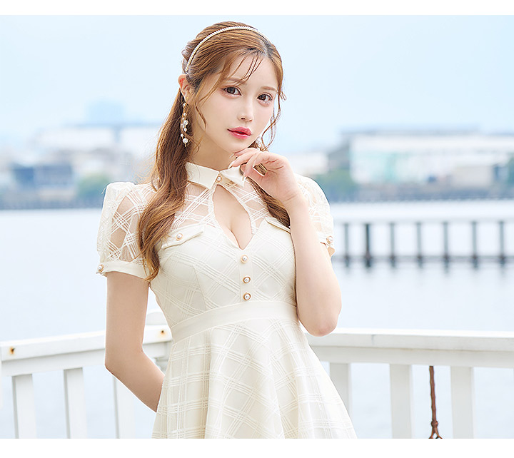 新色登場！チェックシアーフレアミニワンピース/キャバドレス【S-L