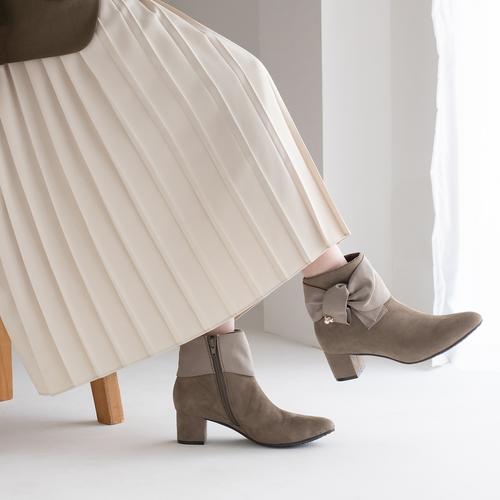 ビジューアクセントターバンリボンショートブーツ(M ブラックスエード