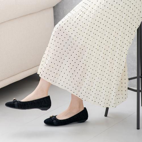 ツイードレーストゥリボンモールドソールパンプス(23.0cm ブラック