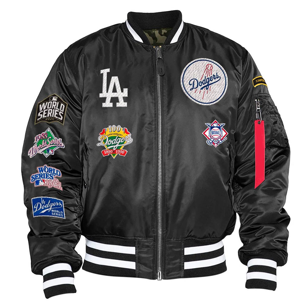 Black Full-Zip Satin Los Angeles Dodgers MA-1 Bomber Jacket