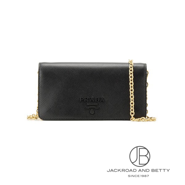 サフィアーノレザー ミニバッグ チェーンウォレット ブラック 黒