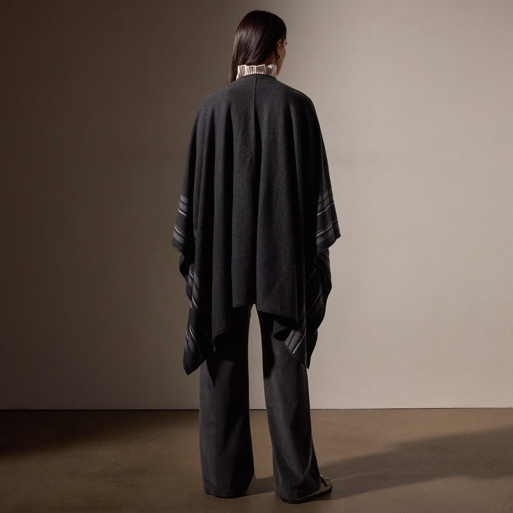 Recycled Cashmere Striped Poncho - Coal | James Perse Los Angeles