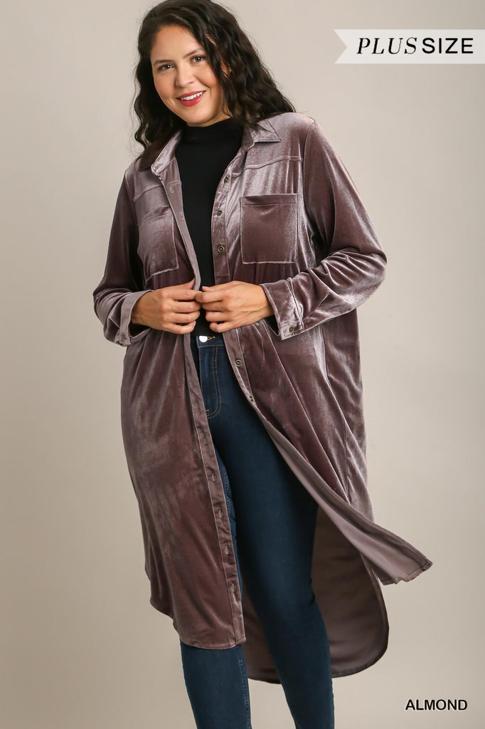 Stretch Velvet Shacket Shirt in Warm Pewter – Jill Alexander Designs