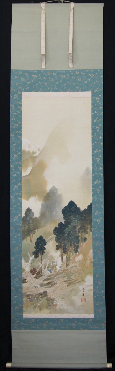 古美術 神宮堂 掛軸 彩色山水画