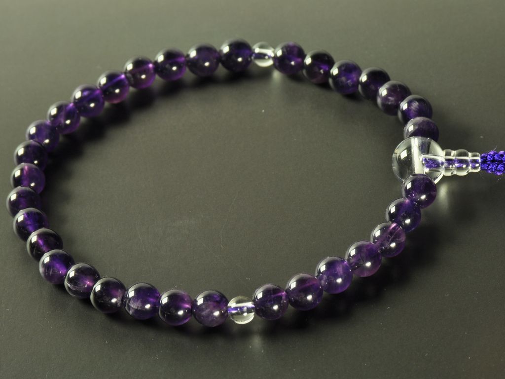 紫水晶（8mm） 水晶 正絹頭付き房（紫色） 女性用高級略式数珠 ｜ 数珠