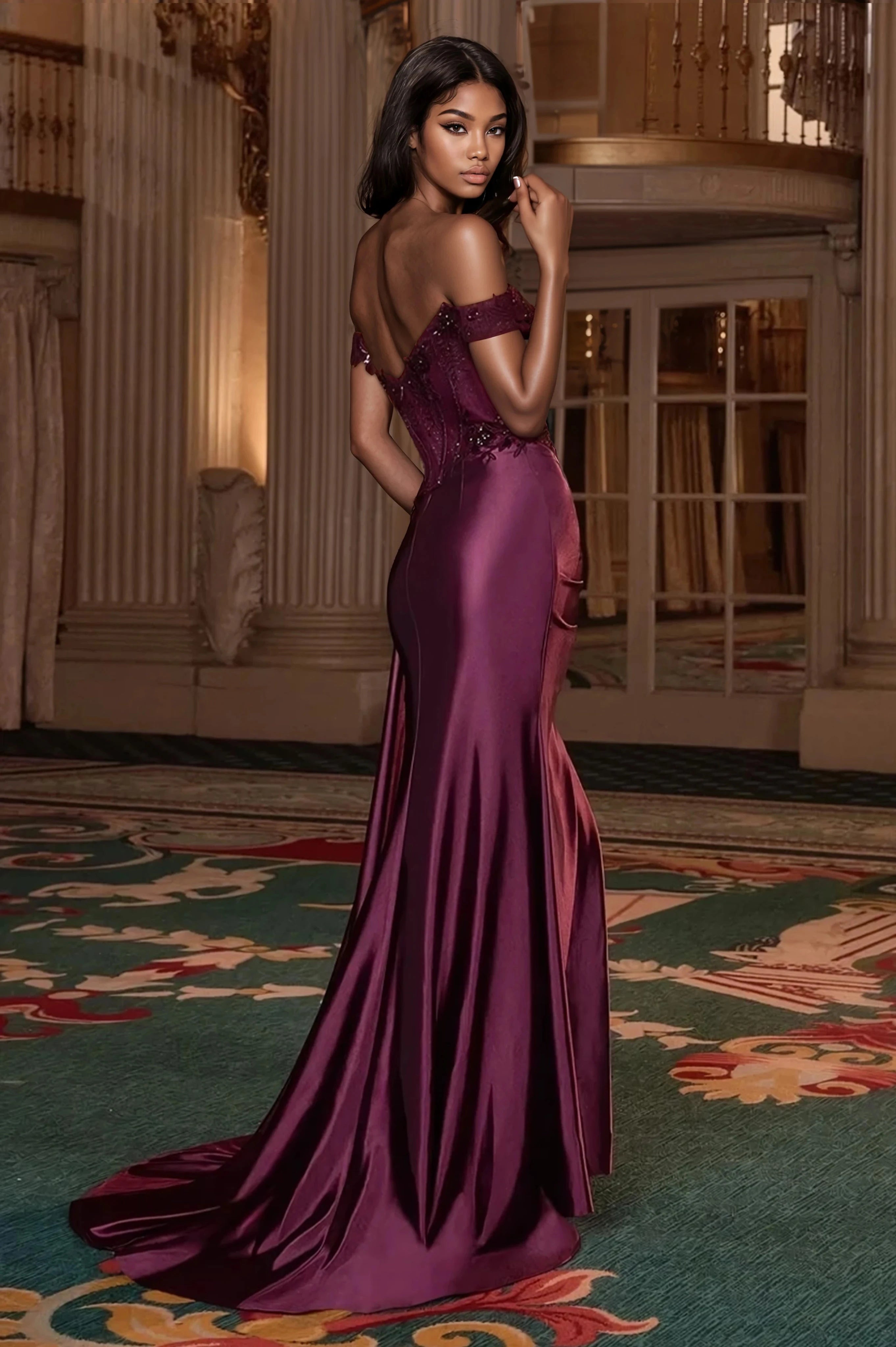 SIREN Silky Lace Bustier Corset Mermaid Formal Prom Dress