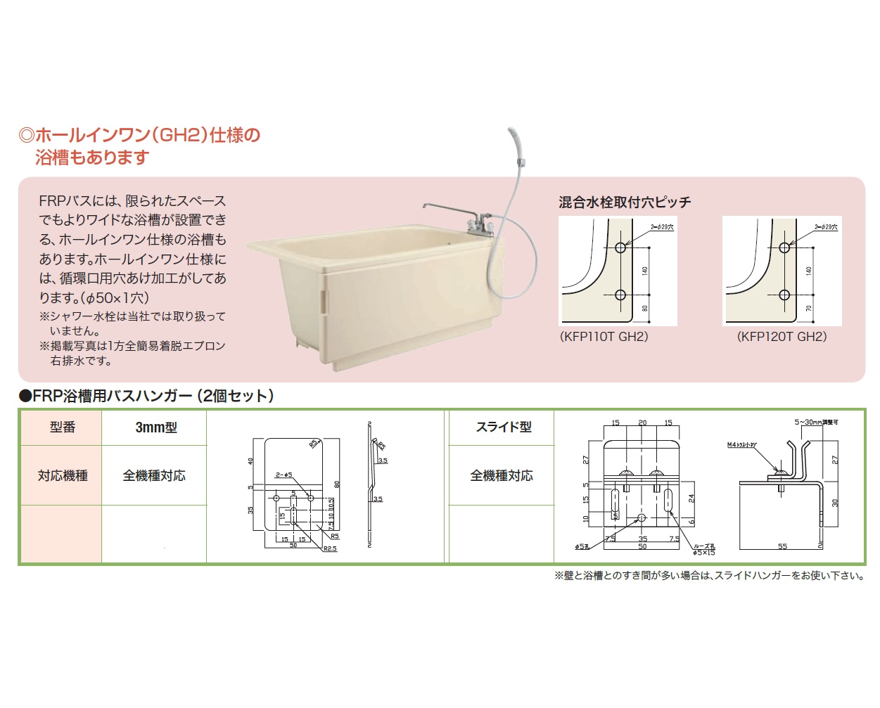KFP110TGH2 FRP浴槽 1095×781×540mm ホワイト （底面エンボス