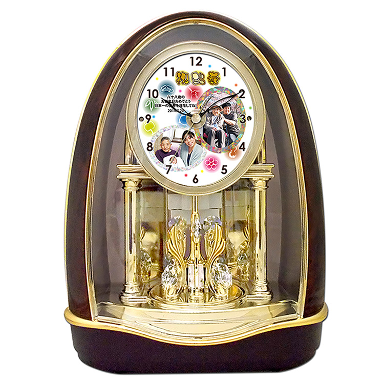 C72】メロディ・スワロフスキー・エレメント回転飾り付 電波置時計