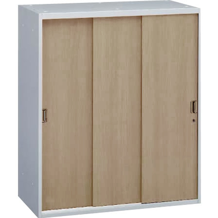 4B43ZL-ZE85 オカムラ レクトライン 木目 3枚引戸書庫 高さ1050mm 上下