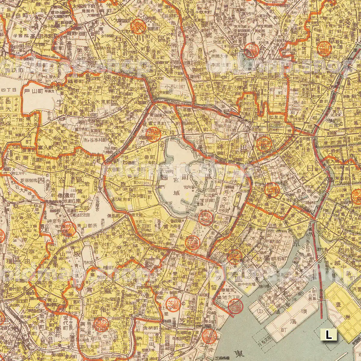 戦災焼失区域 東京詳細地図 昭和21年(1946) 古地図素材データの