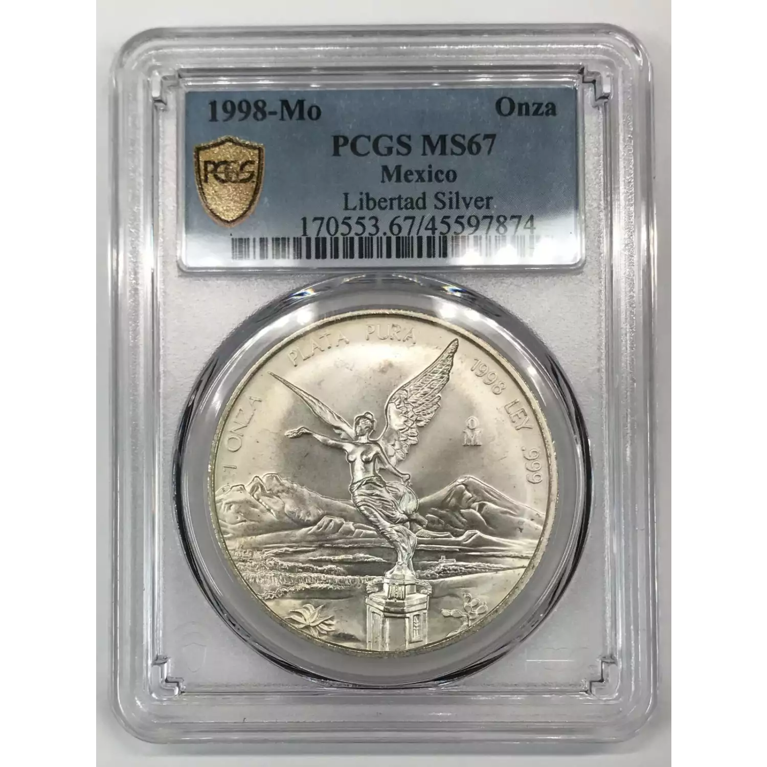 1998-Mo MEXICO Silver ONZA (Troy Ounce of Silver) PCGS MS-67