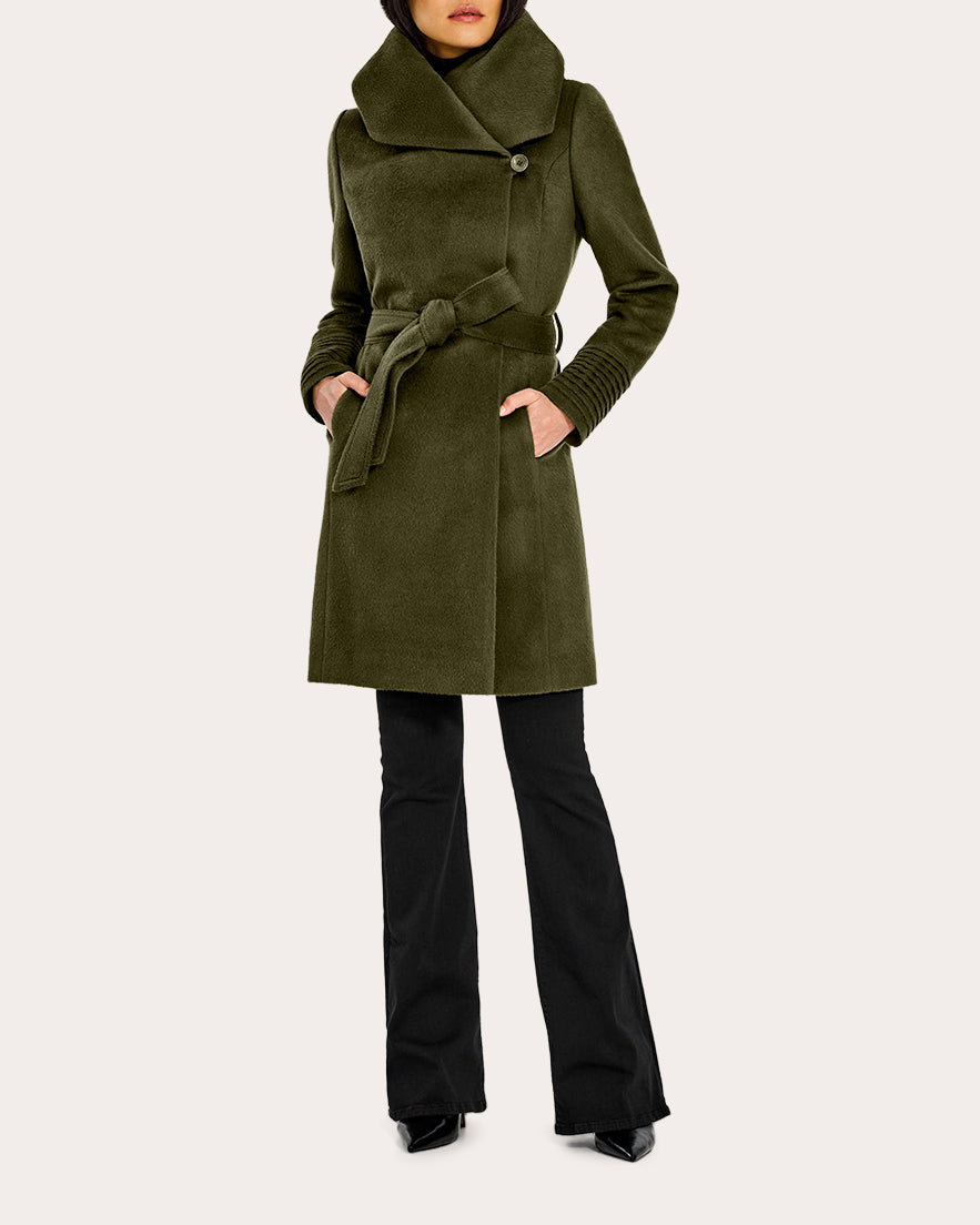 Alpaca Wool Mid-Length Hooded Wrap Coat | Olivela