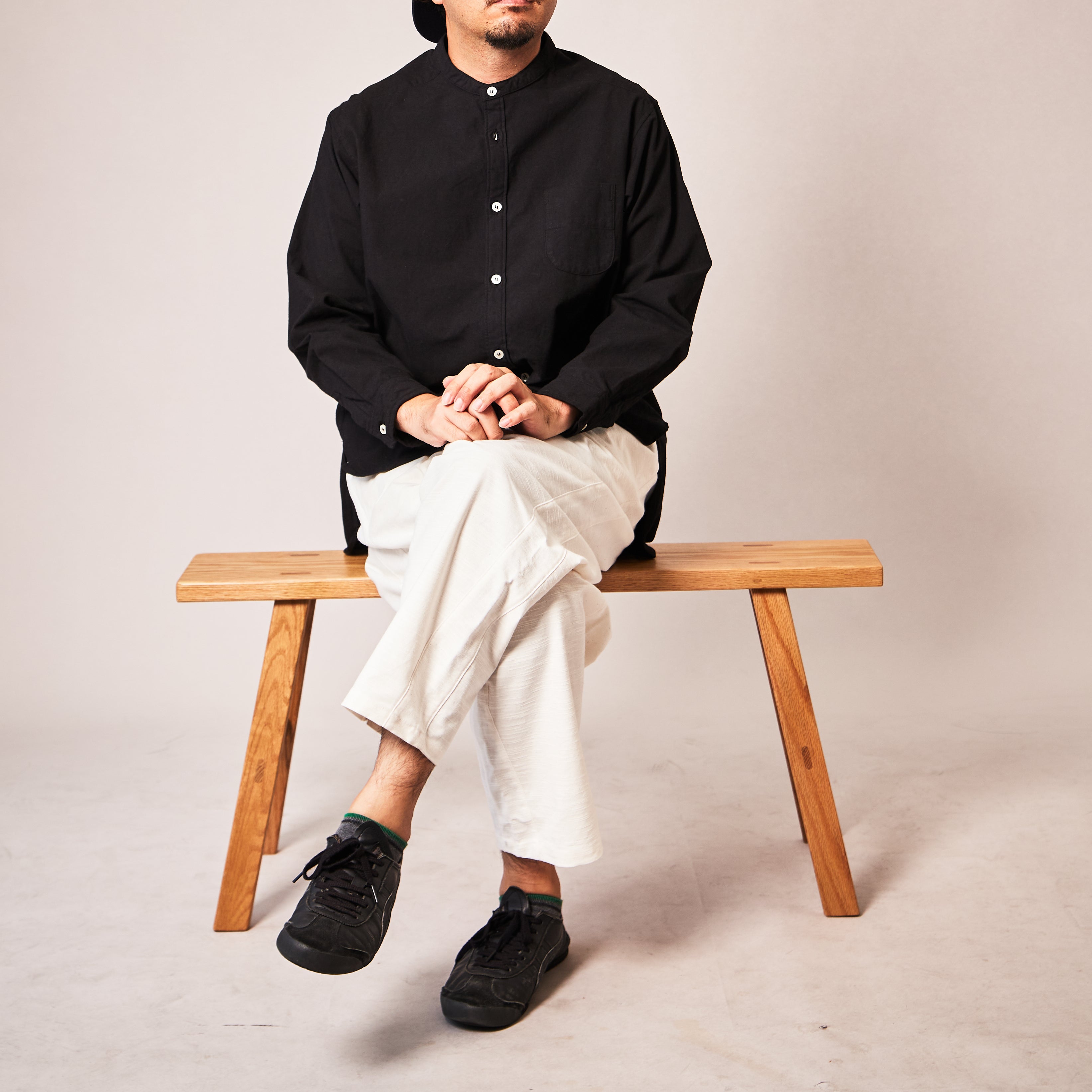 名古屋黒紋付染 知多木綿 バンドカラーシャツ Chita-momen shirt