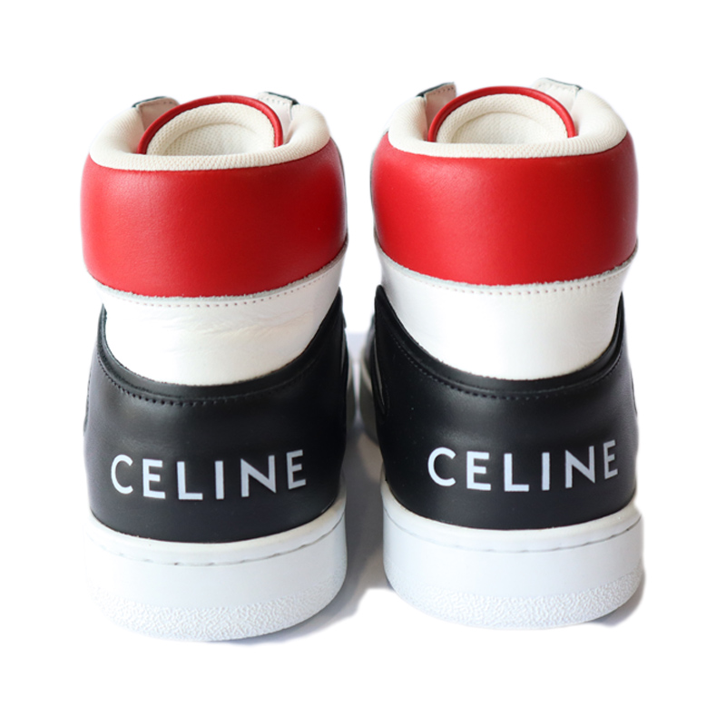 セリーヌ ハイカット レザースニーカー ブラック×レッド