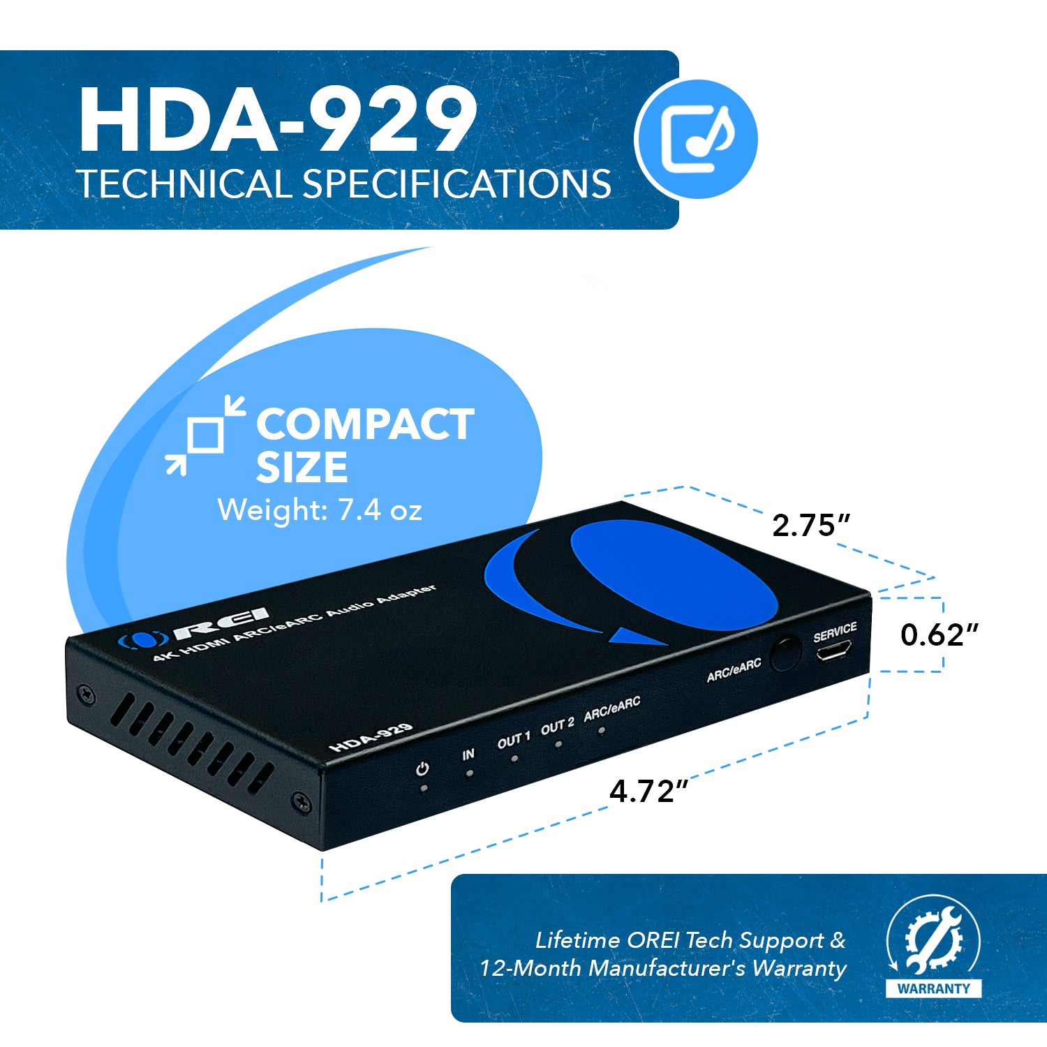 4K HDMI™ Audio Extractor (eARC Output, HDMI Audio)-HDA-929 – OREI.COM
