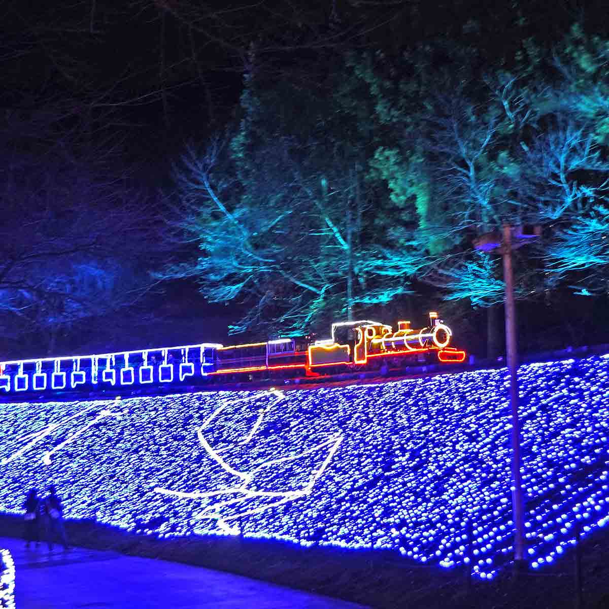 修善寺虹の郷「虹の郷サンクスイルミ2024」。幻想的なSL旅や、ダブル