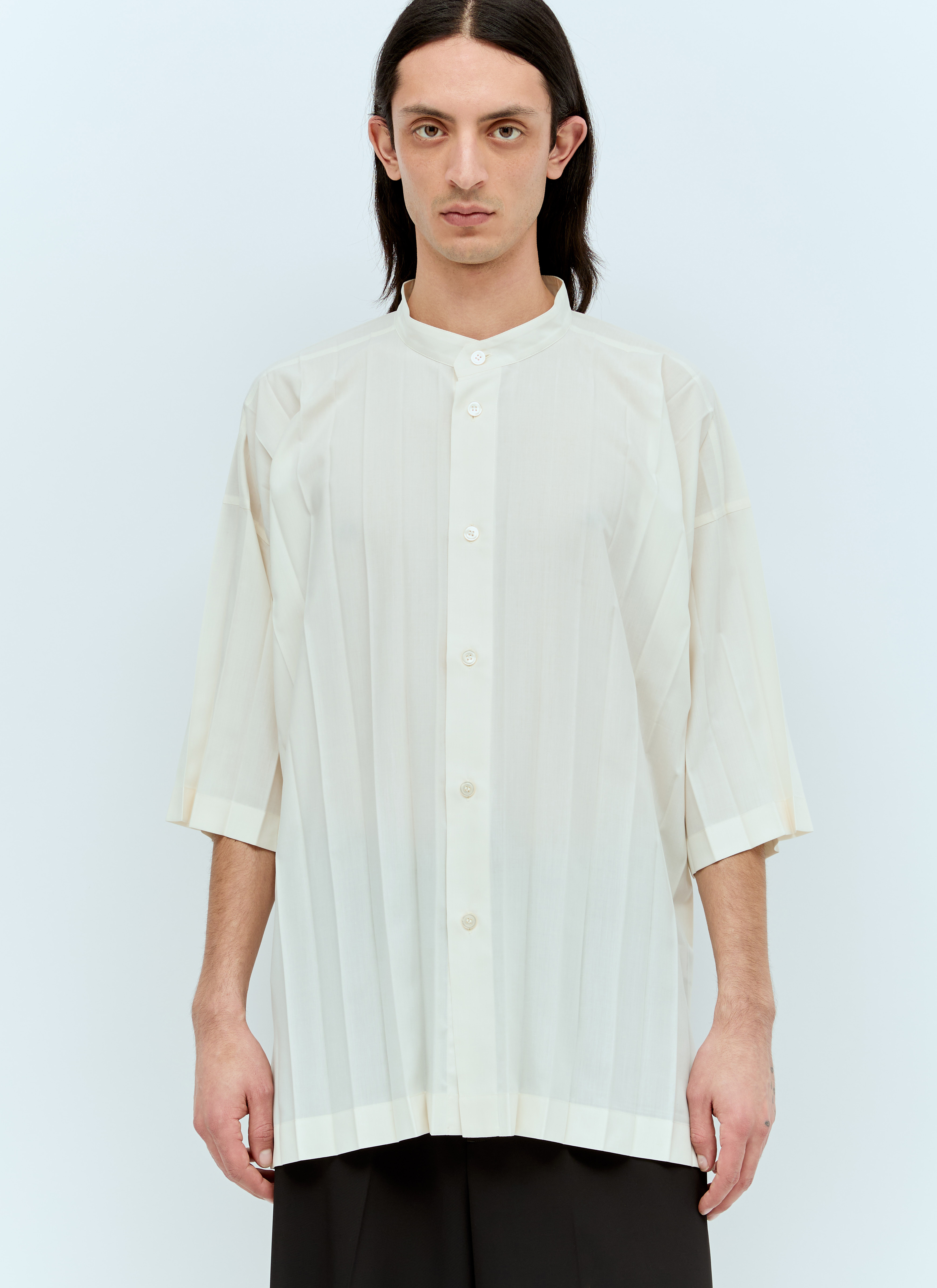 Homme Plissé Issey Miyake Men's' Edge Pleated Shirt in White | LN-CC®