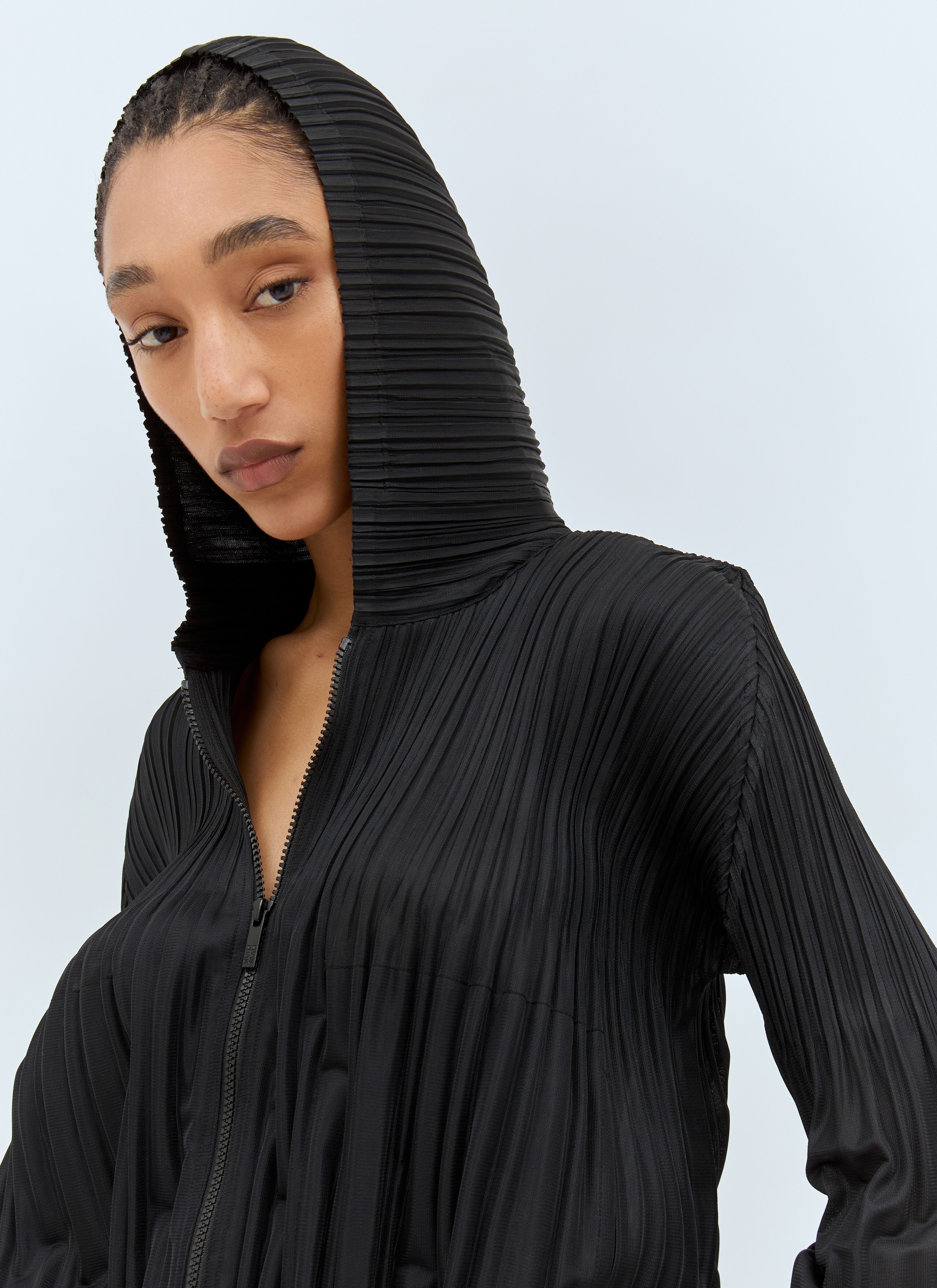 Pleats Please Issey Miyake Women's' Fluffy Hooded Top in Black