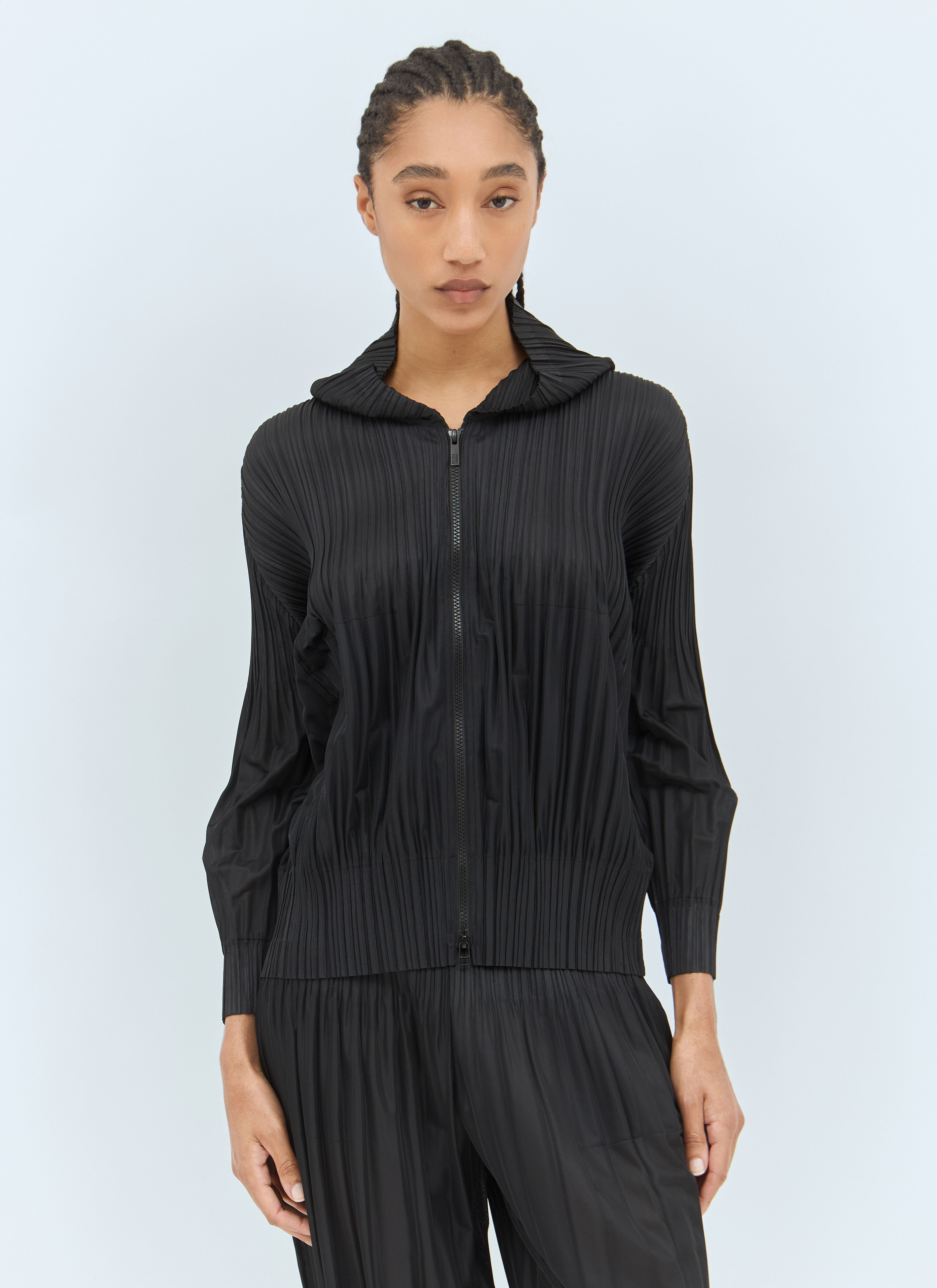 Pleats Please Issey Miyake Women's' Fluffy Hooded Top in Black