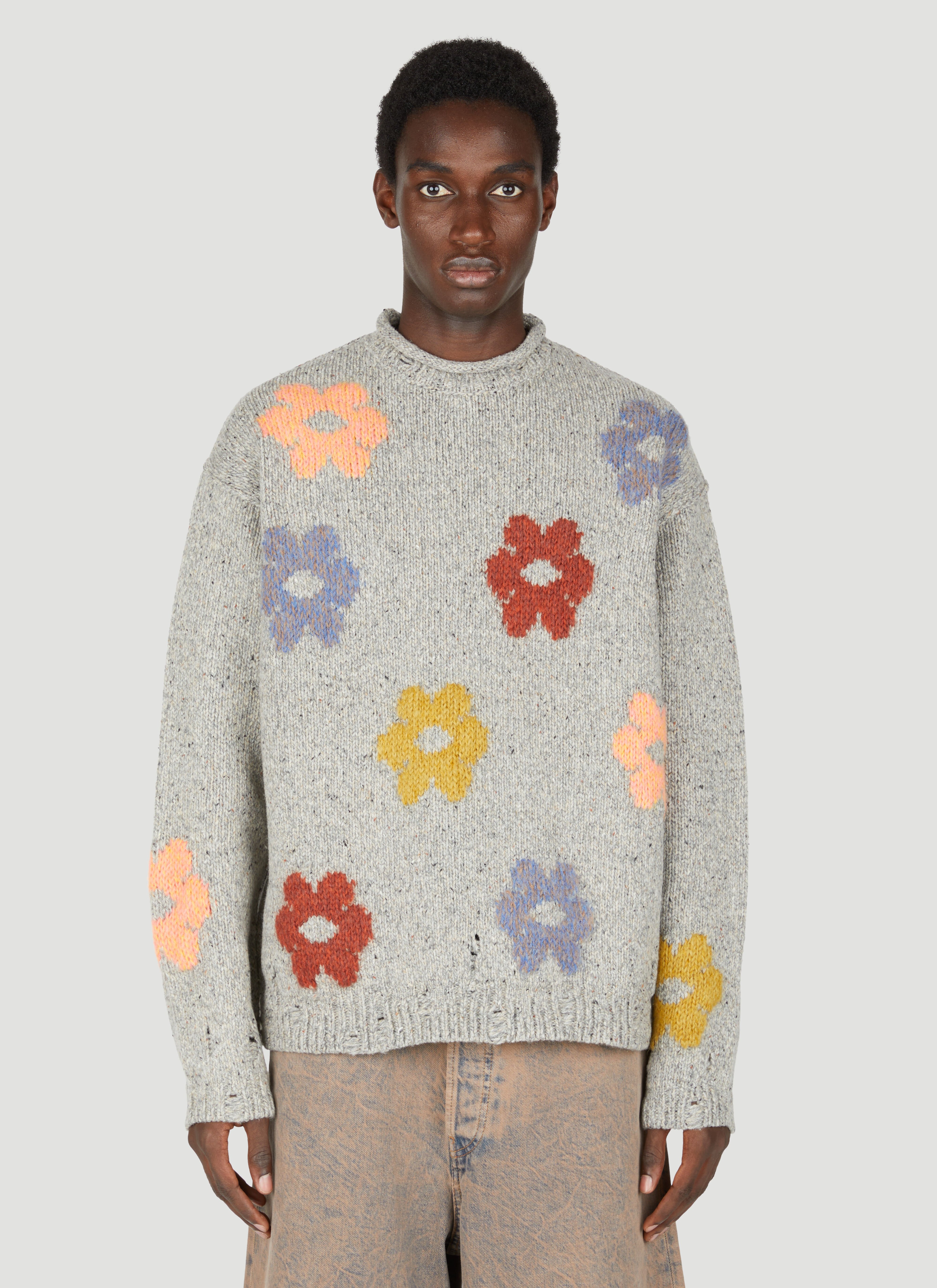 Acne Studios Men's' Floral Jacquard Sweater in Grey | LN-CC®