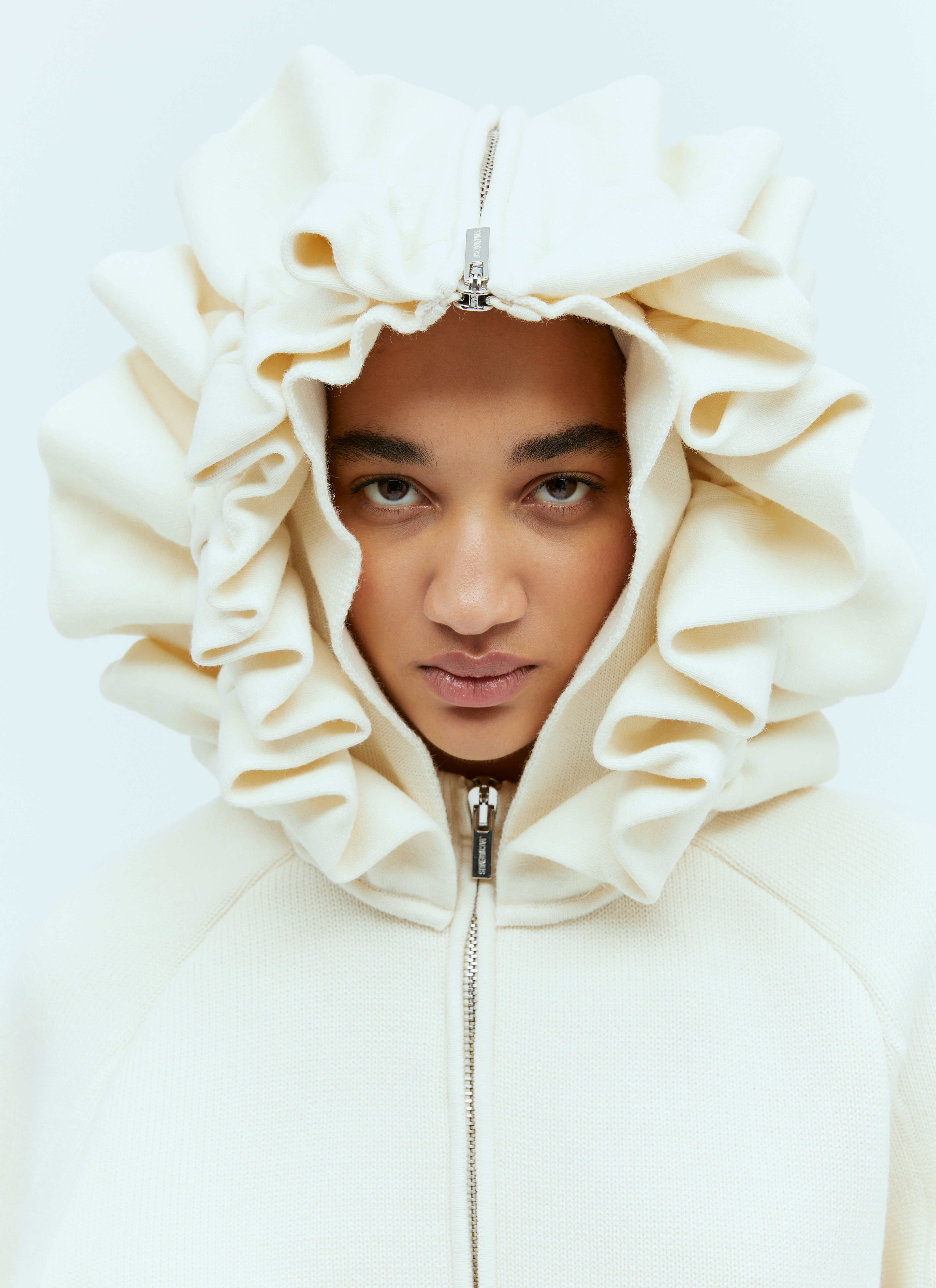 Jacquemus Women's' La Maille Crinoline Hooded Sweatshirt in Cream