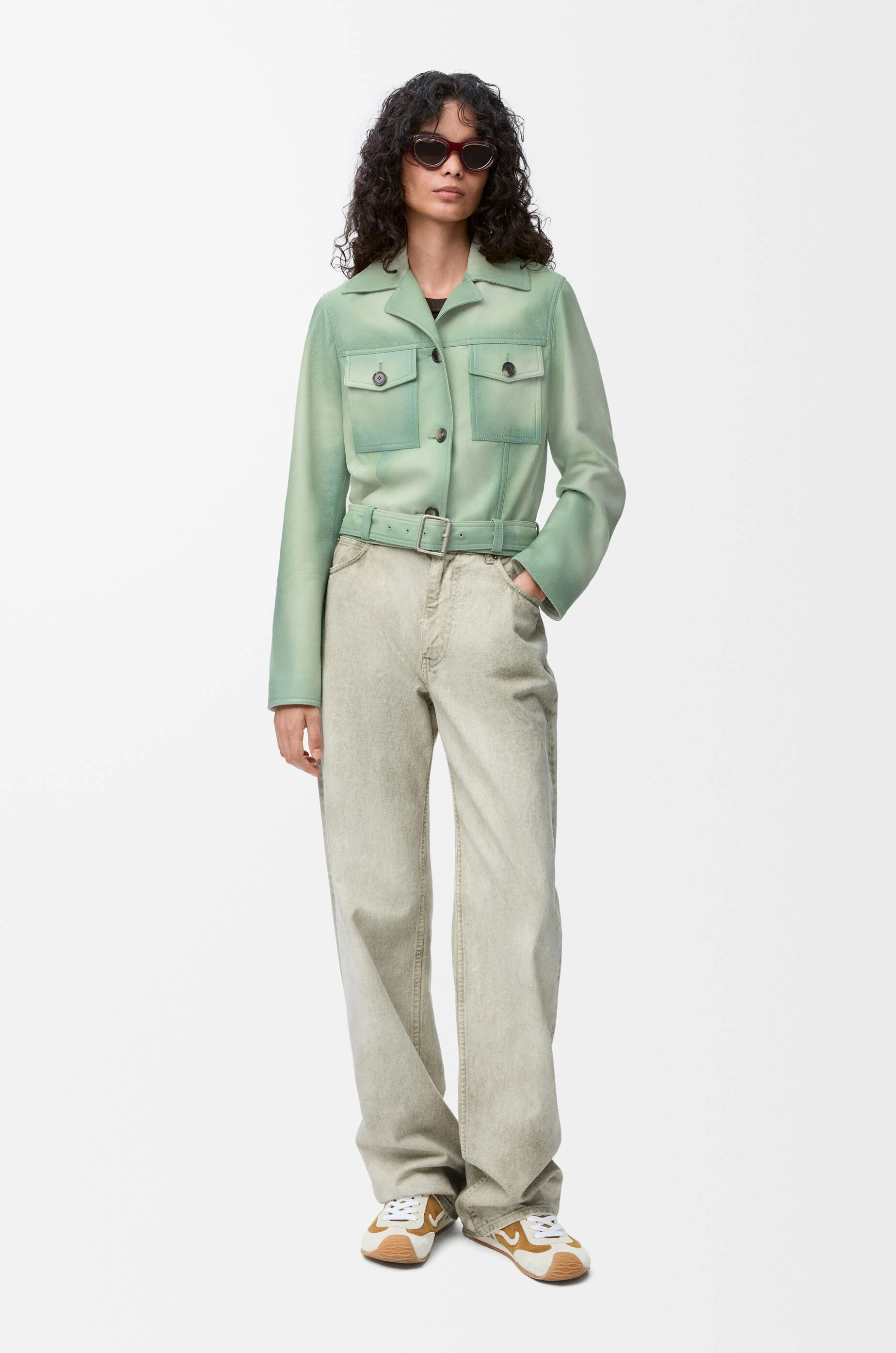 Cropped jacket in suede lambskin Green - LOEWE USA Official Website