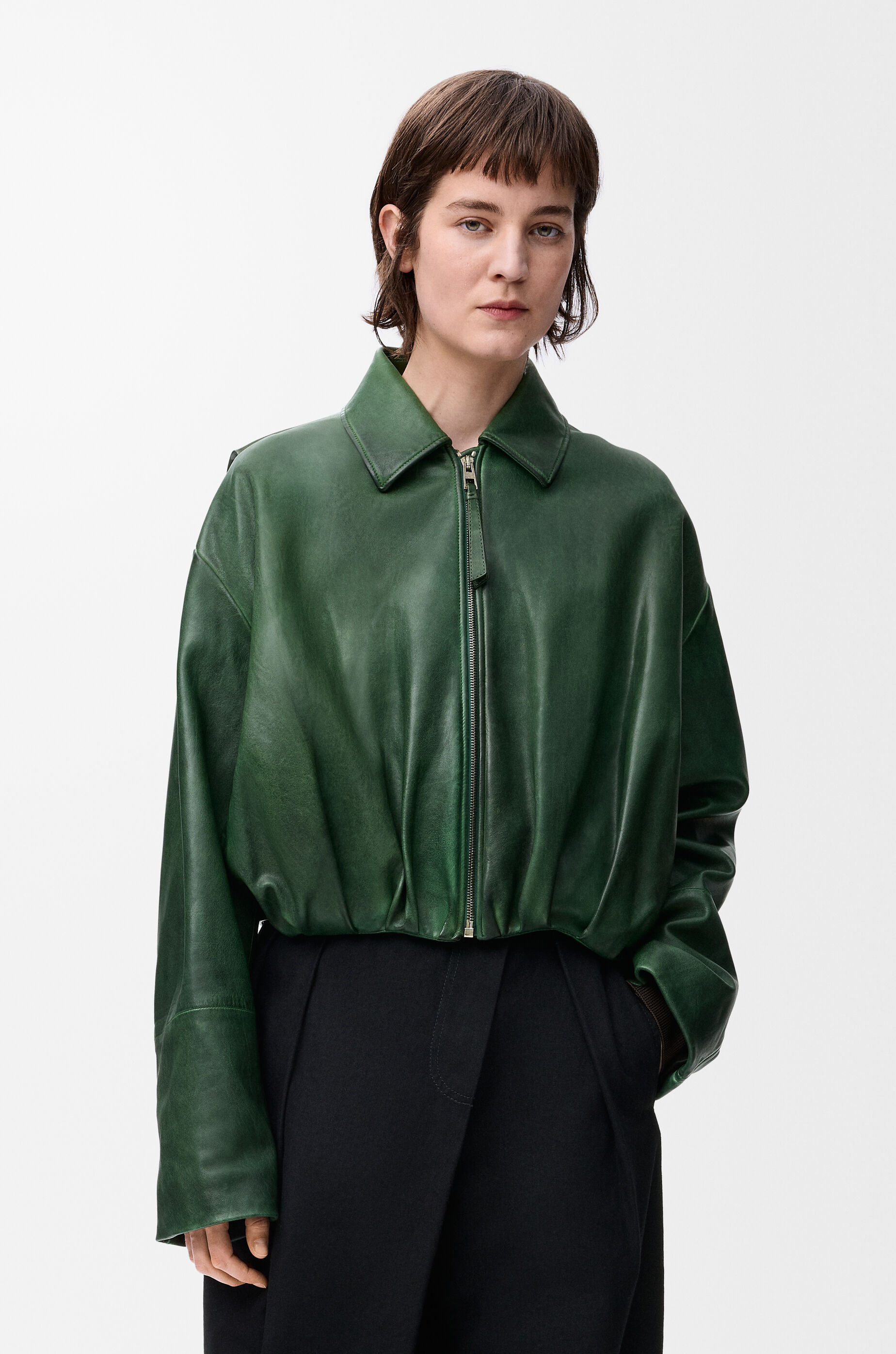 Draped jacket in nappa lambskin Green - LOEWE USA Official Website