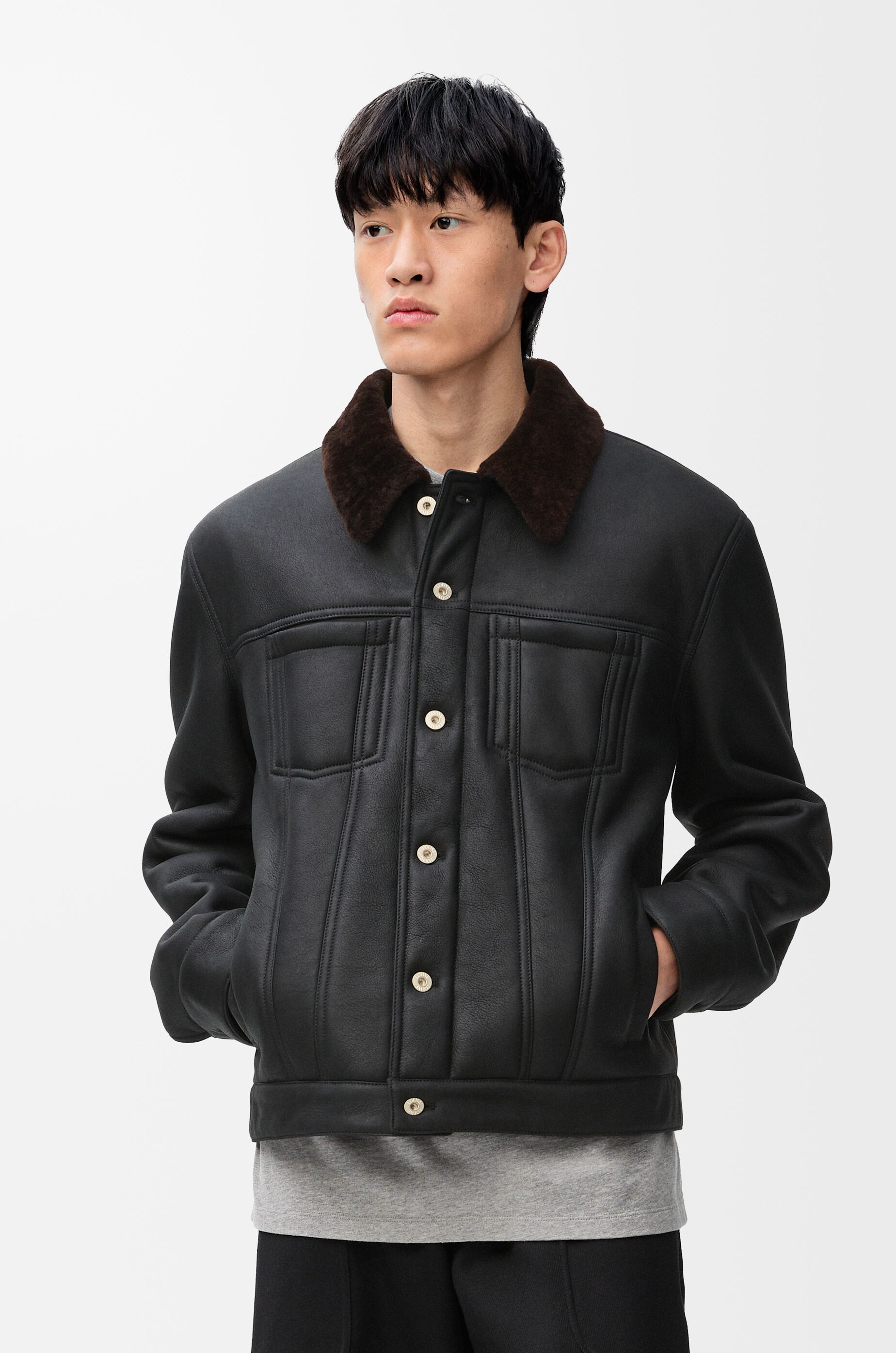 Trucker jacket in shearling Brown - LOEWE