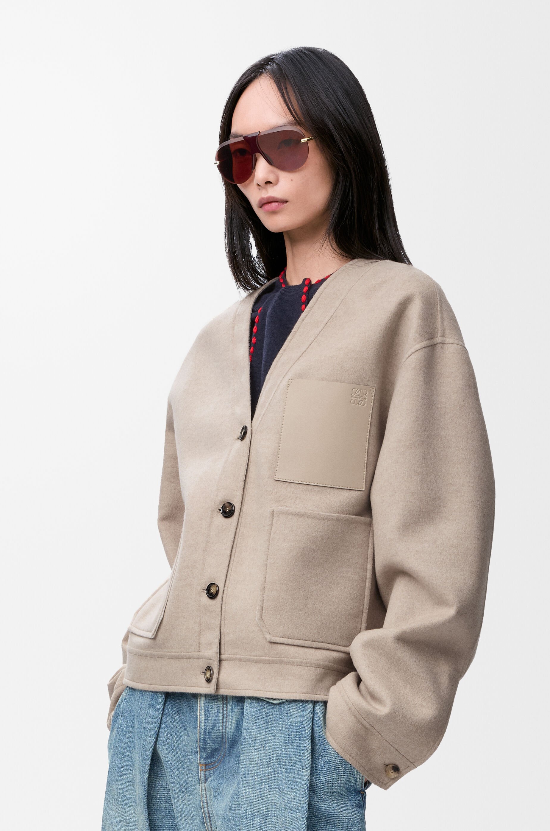 Cardigan in wool and cashmere Beige - LOEWE USA Official Website