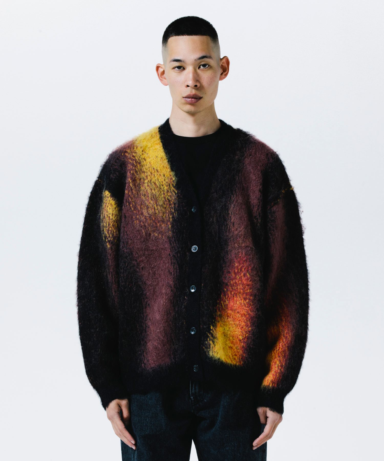 ROTTWEILER - R9 PAINTED CARDIGAN (BLACK) / モヘアニット