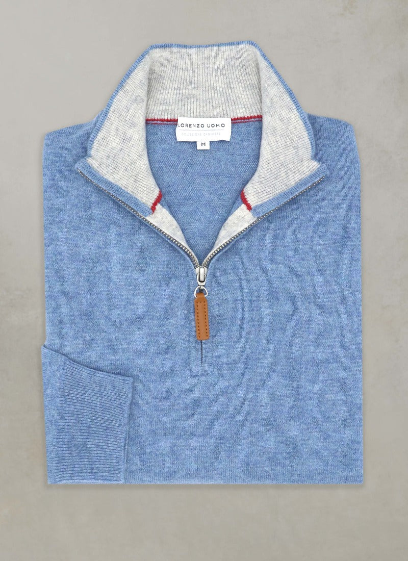 Men's Madison Quarter Zip Cashmere Sweater in Sky Blue – Lorenzo Uomo