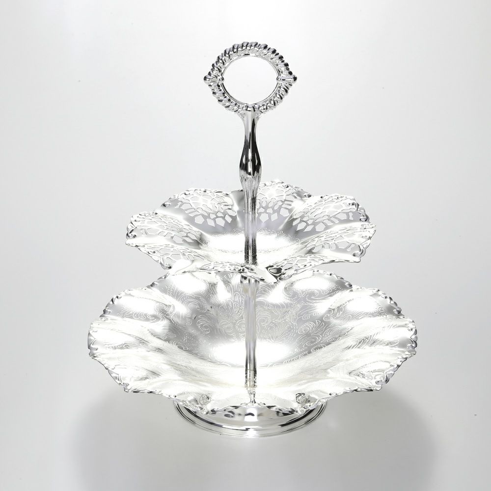 クイーン アン QUEEN ANNE（イギリス製銀メッキ） 2段ケーキスタンド