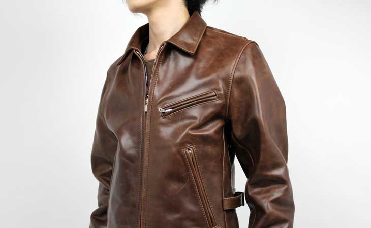 ムラ染め革ジャン襟付きシングル（馬革）日本製｜革製品専門店レザーハウス