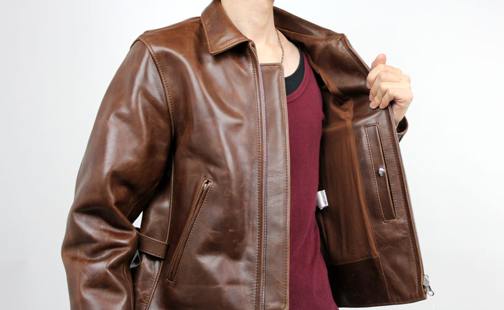 ムラ染め革ジャン襟付きシングル（馬革）日本製｜革製品専門店レザーハウス