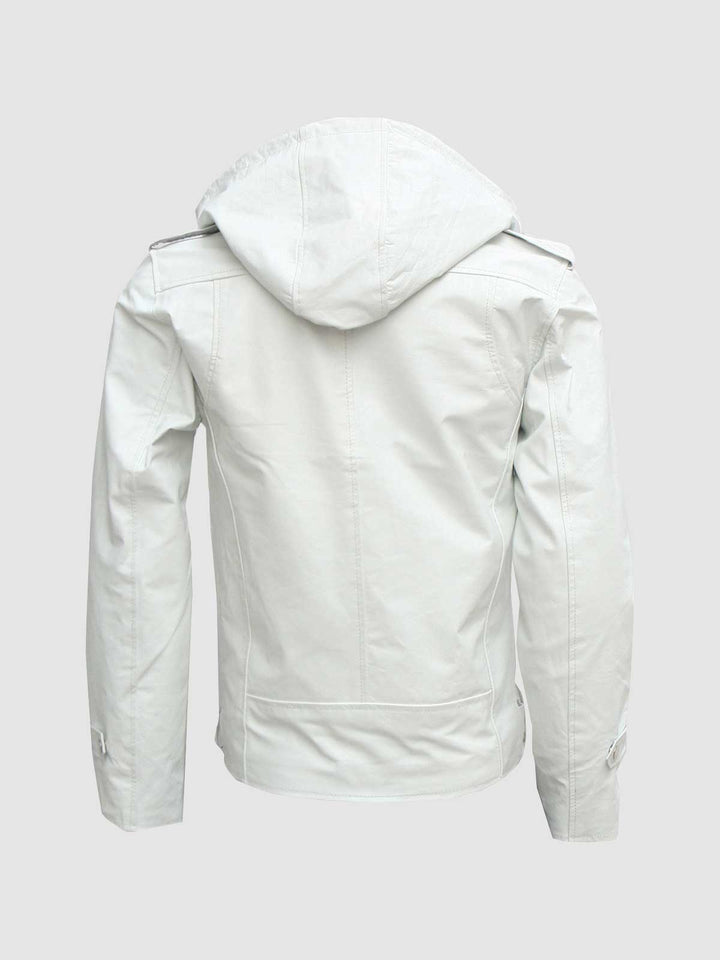 Size X-Large White Leather Hoodie for Men | Leather Jacket Master
