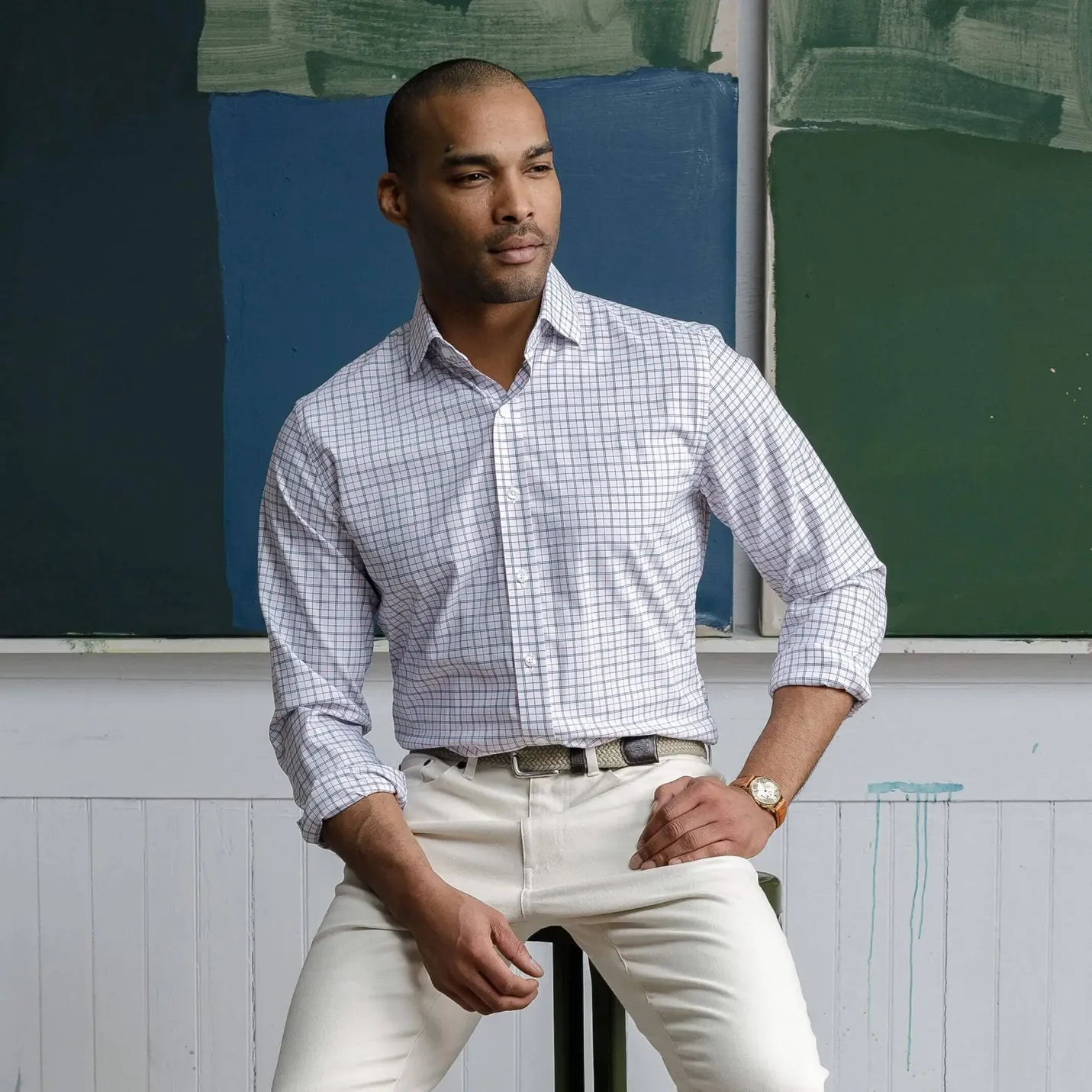 Journey Flex Performance Windowpane Shirt - Orange Custom Fit