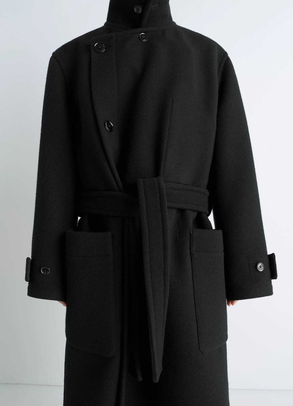 WRAP COAT IN WOOL - Black - Double Wool - Unisex | LEMAIRE