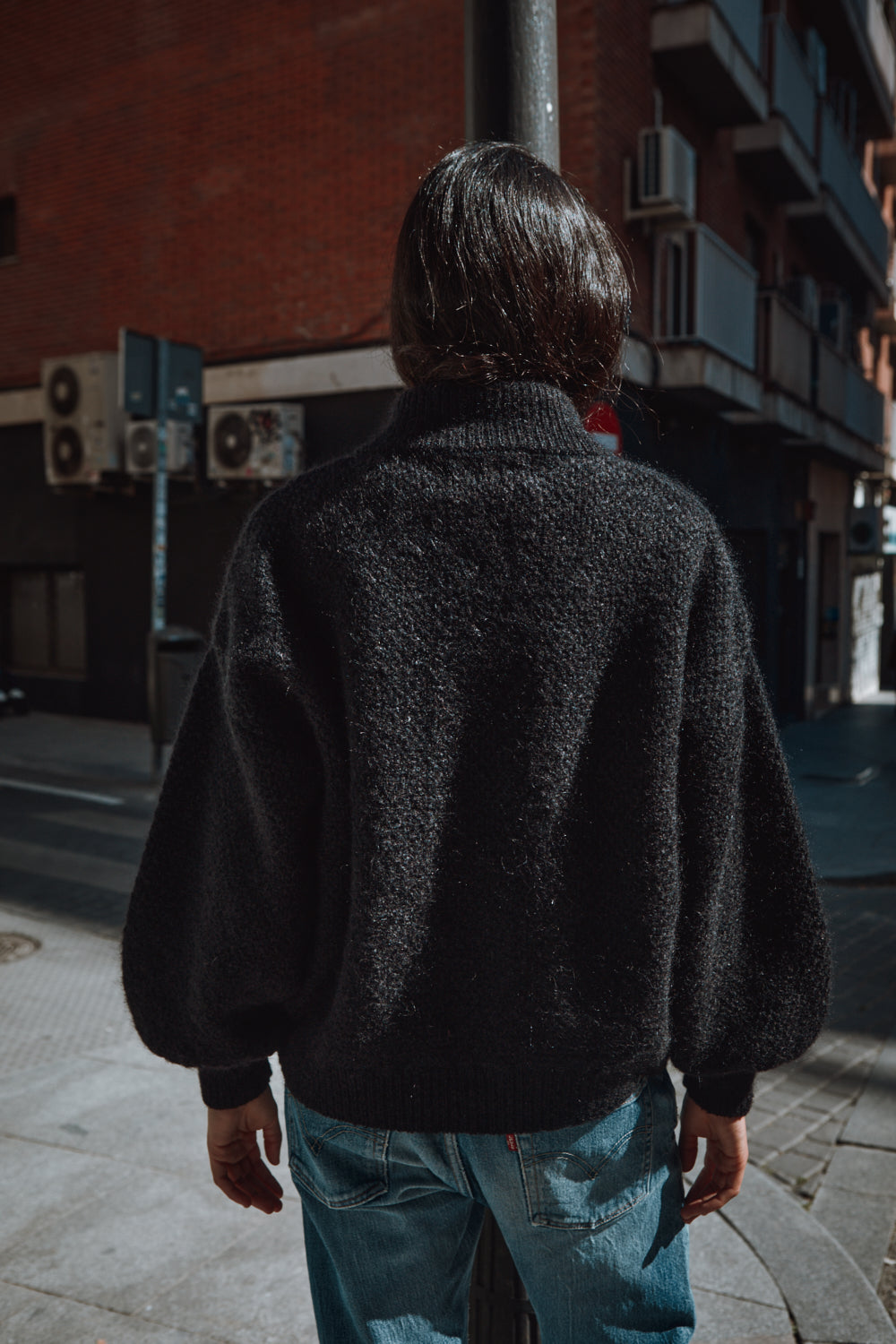 GEORGE High-Neck Cardigan Jacket in Black - Natural Merino-Mohair