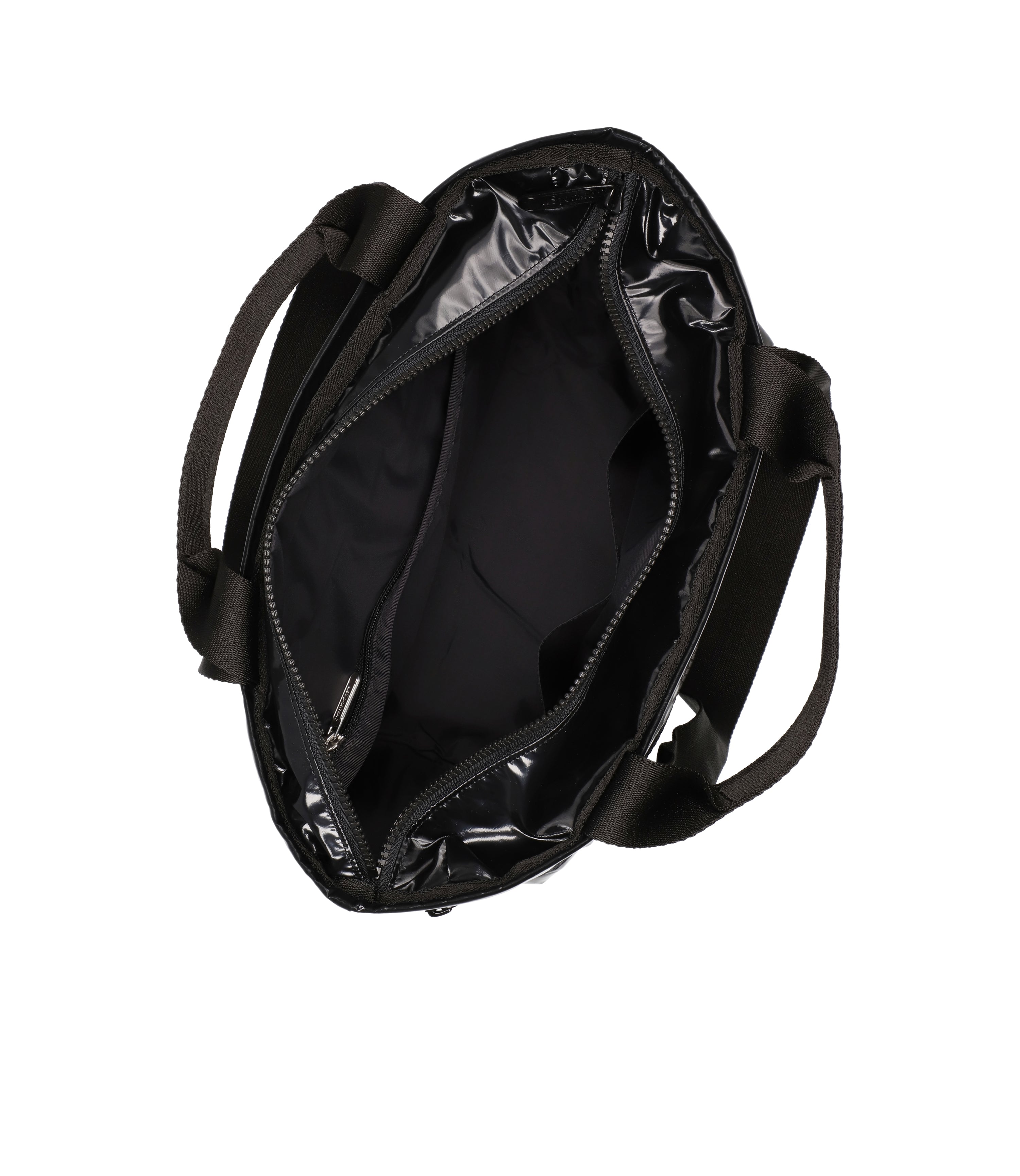 Shiny Black Two Handle Zip Tote | Stylish & Functional Finish Bag