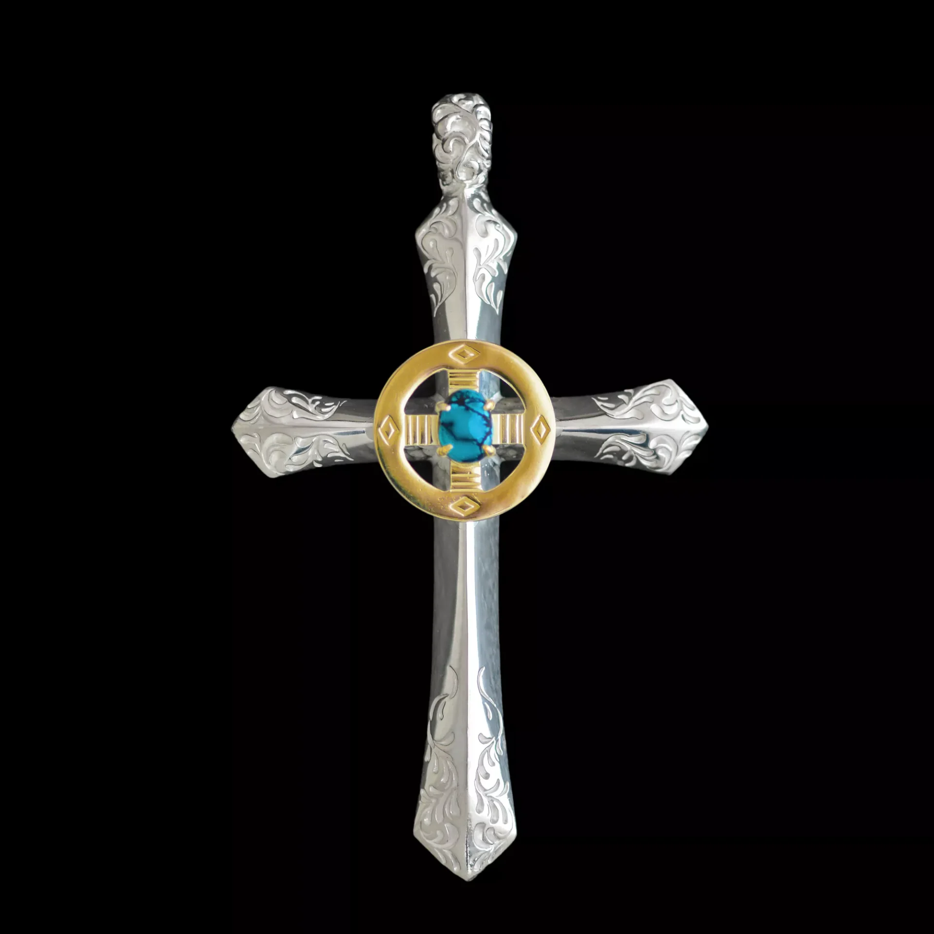 SV Arabesque Cross with K18 Wheel Eagle Claw TQ - Lakey Jewelry