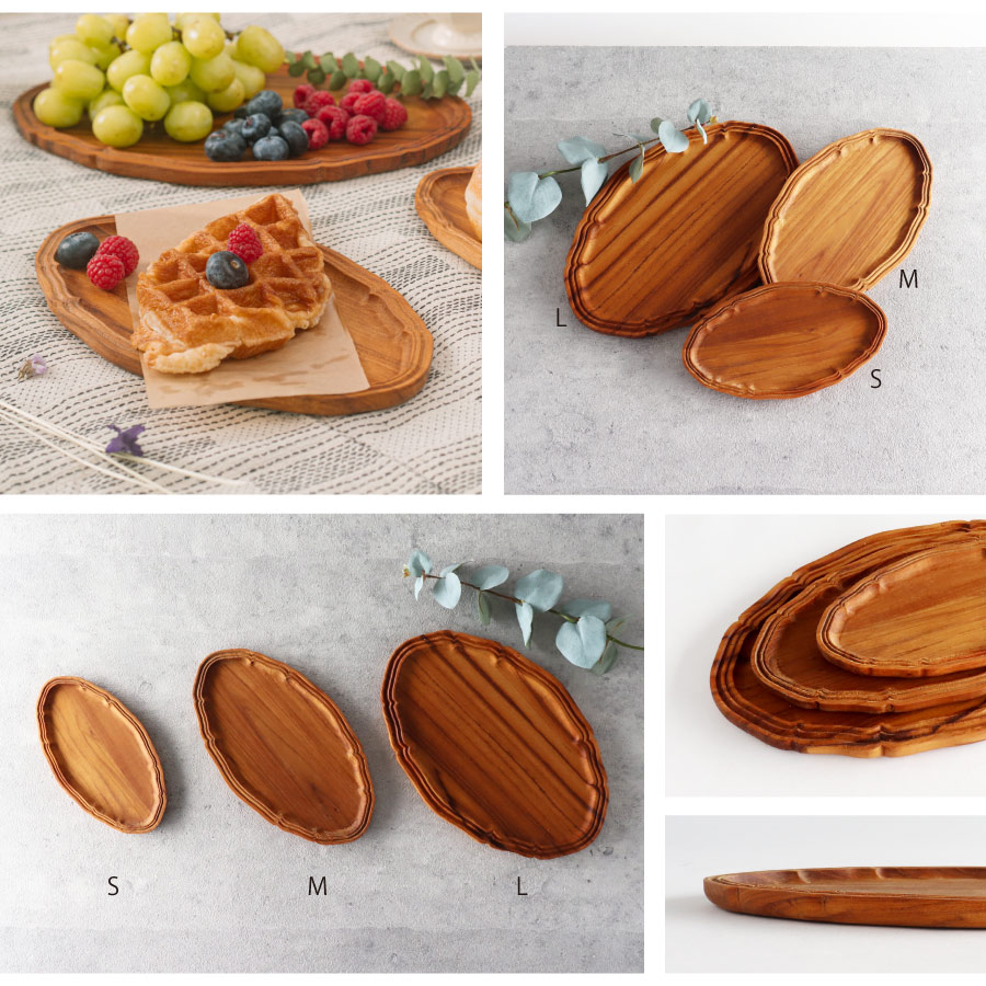 TEAK WOOD】オーバルプレート M 24cm チーク 木製 ウッドプレート