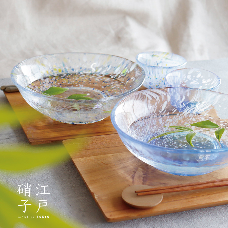 江戸硝子】そうめん鉢 浅鉢 ガラス食器 日本製 いきはり みず