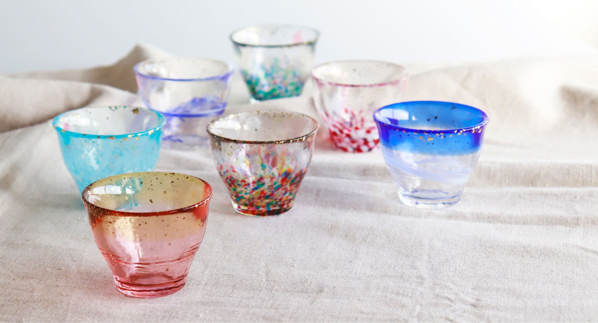 津軽びいどろ】金彩ぐいのみ 盃 なつの宵 こぼれ桜 なごり雪 すずし風