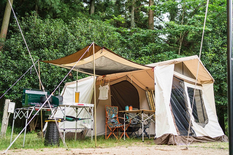 居住性の高いogawaのロッジシェルターが快適で子供もスヤスヤ