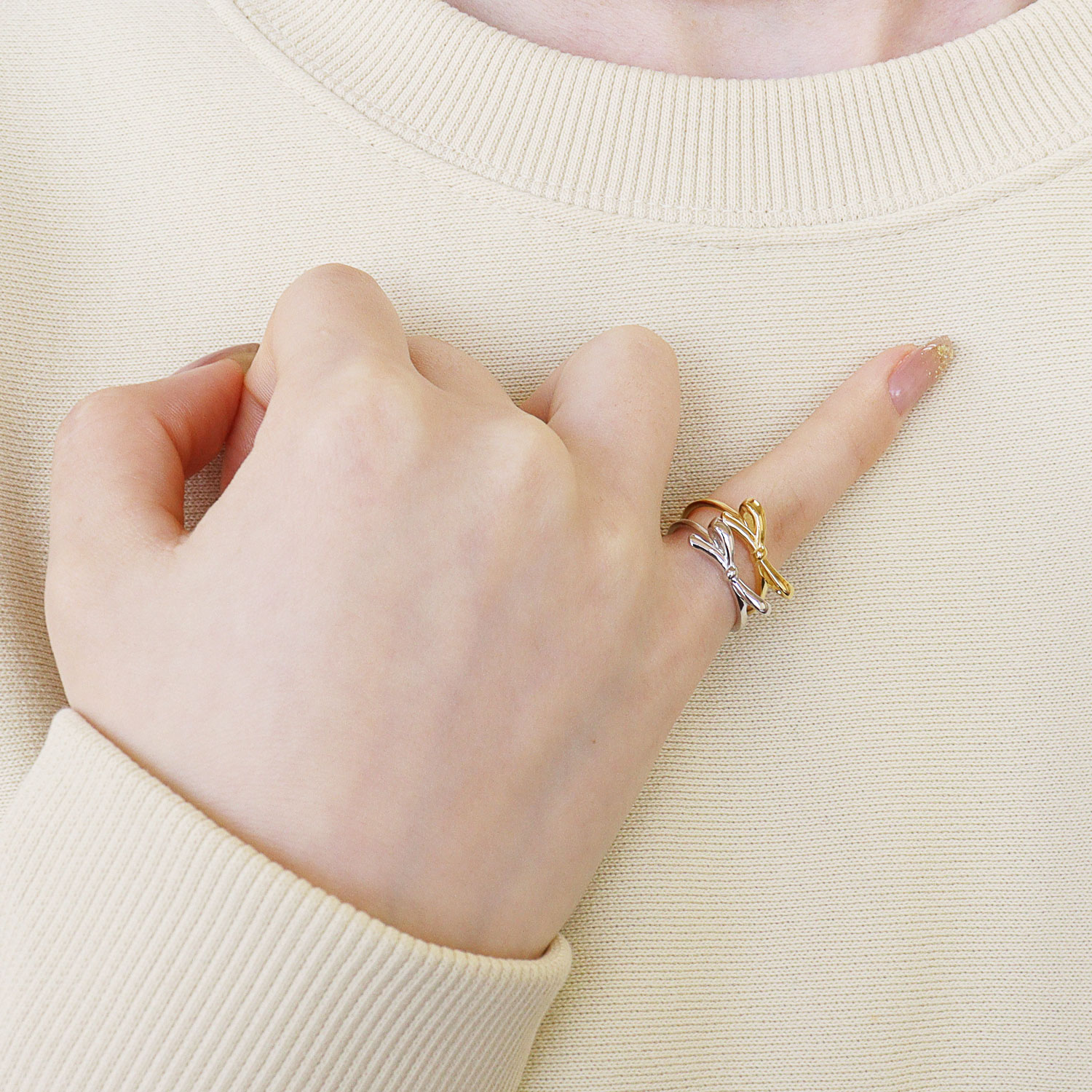ピンキーリング レディース シルバー925 イエローゴールド リボン